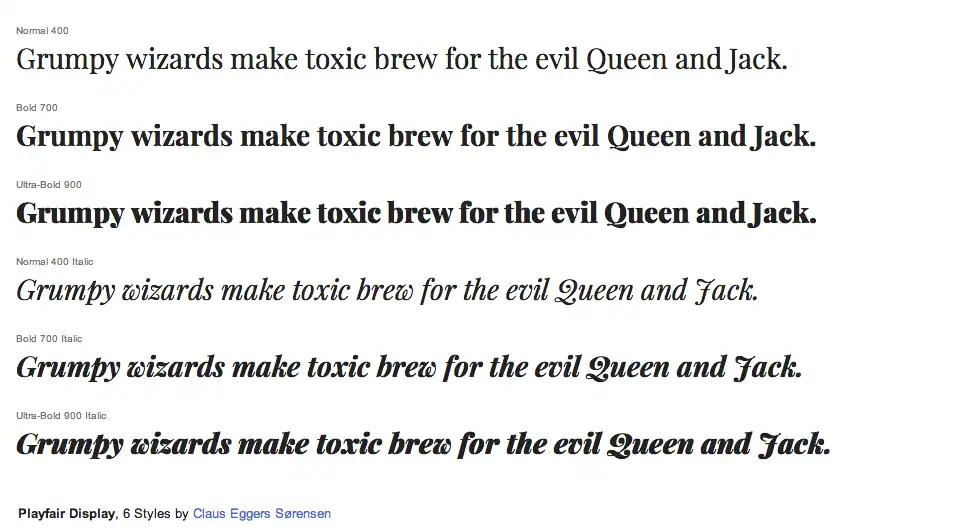 Text in various Playfair styles